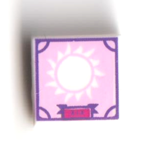 Tile 1 x 1 with White Sun on Bright Pink Background, Dark Purple Border print — White
