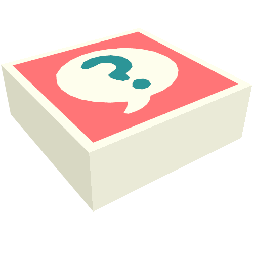 Tile 1 x 1 with Dark Turquoise Question Mark in White Bubble on Coral Background print — White