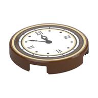 Tile Round 2 x 2 with Bottom Stud Holder with Roman Numerals Clock Print — Reddish Brown