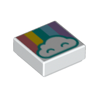 Tile 1 x 1 with Rainbow, Sand Red, Yellow, Dark Azure, Medium Blue, Dark Purple, Cloud print — White