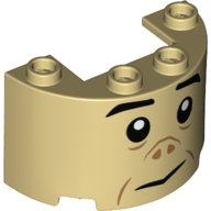 Cylinder Half 2 x 4 x 2 with 1 x 2 Cutout with Face Print (Grawp) — Tan