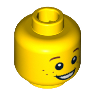 Minifig Head, Brown Eyebrows and Freckles, Open Smile, White Pupils Print — Yellow
