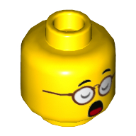 Minifig Head Mr Tang, Red Glasses, Eyes Closed with Open Mouth / Eyes Open with Closed Mouth Print — Yellow