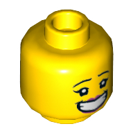 Minifig Head J.B. Watt, Pink Lips, Smile with Teeth / Dirt Stains Print — Yellow