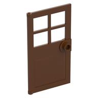 Door 1 x 4 x 6 with 4 Panes and Stud Handle — Reddish Brown