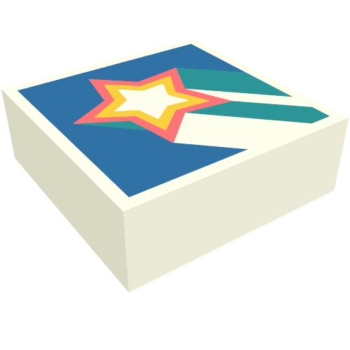 Tile 1 x 1 with Coral/Orange Shooting Star, Dark Turquoise Tail, Blue Background print — White