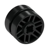 Wheel 14mm D. x 9.9mm with Centre Groove, Fake Bolts and 6 Spokes — Black