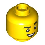 Minifig Head, Raised Eyebrow, Crooked Smile/Sweating, Tongue Sticking Out print — Yellow