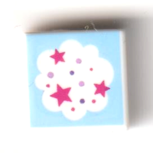 Tile 1 x 1 with White Cloud, Magenta Stars, Medium Azure Background print — White