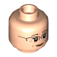 Minifig Head Kathi Dooley, Reddish Brown Glasses and Closed Mouth / Copper Glasses and Open Mouth Print — Light Nougat