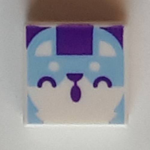Tile 1 x 1 with Medium Azure Fox print — White
