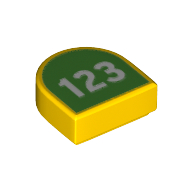 Tile 1 x 1 Half Circle with Green Field, White '123' print — Yellow