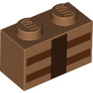 Brick 1 x 2 with Reddish Brown and Dark Brown Lines Print — Medium Nougat