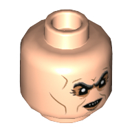 Minifig Head Griphook, Dark Bluish Grey Eyebrows, Scowl, 4 Sharp Teeth, Medium Nougat Contours Print — Light Nougat