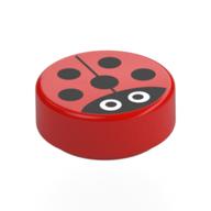 Tile Round 1 x 1 with Ladybug / Ladybird Print — Red