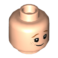 Minifig Head Ron Weasley, Freckles, Reddish Brown Eyebrows, Smile / Scared Print — Light Nougat