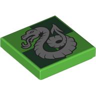 Tile 2 x 2 with Silver Snake, Slytherin Crest print — Bright Green