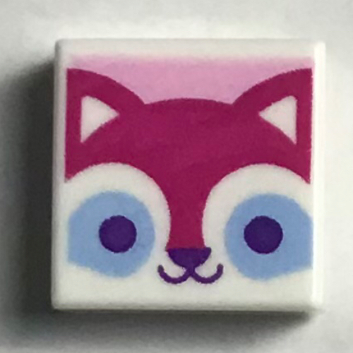 Tile 1 x 1 with Magenta Cat, Medium Azure Eyes print — White