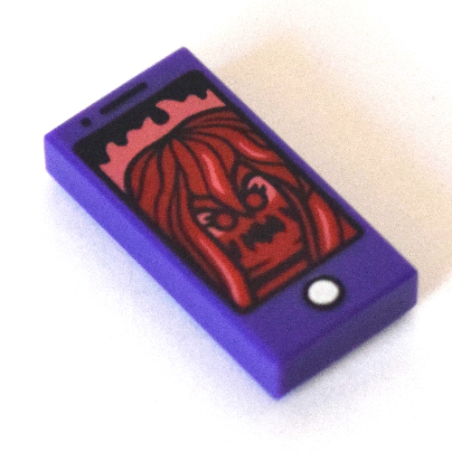 Tile 1 x 2 with Smart Phone and Dark Red Ghost Print — Dark Purple