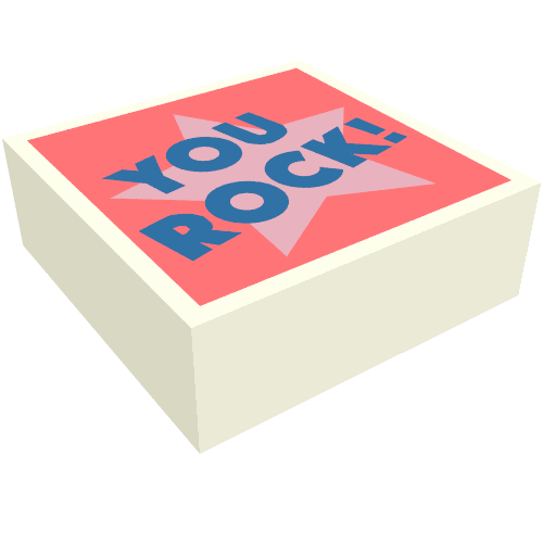 Tile 1 x 1 with Blue 'YOU ROCK', Bright Pink Star, Coral Background print — White