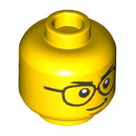 Minifig Head, Black Glasses, Smirk/Shocked print — Yellow