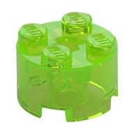 Brick Round 2 x 2 with Axle Hole — Trans-Bright Green