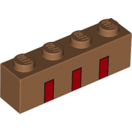 Brick 1 x 4 with 3 Red Bordered Rectangles Print — Medium Nougat