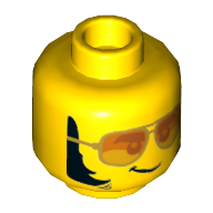 Minifig Head Tread Octane, Orange Sunglasses with Silver Frames, Lopsided Grin, Thick Sideburns Print — Yellow