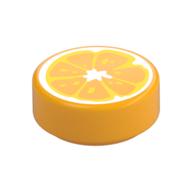 Tile Round 1 x 1 with Orange Center/slice print — Bright Light Orange