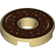 Tile Round 2 x 2 with Hole and Donut with Brown Icing Print — Tan