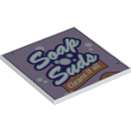 Tile 6 x 6 with Bottom Tubes with 'Soap Suds' and 'Cleans it all' Print — White