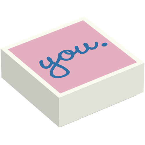 Tile 1 x 1 with Blue 'you' on Bright Pink Background print — White
