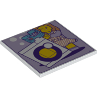 Tile 6 x 6 with Bottom Tubes with Washing Machine and Female Minifigure Print — White