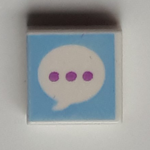 Tile 1 x 1 with Text Bubble, Lavender Dots, Medium Azure Background print — White