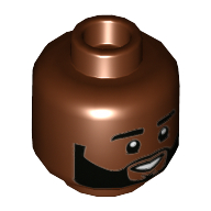 Minifig Head Karamo, Thick Eyebrows, Beard, Smile Showing Teeth Print — Reddish Brown