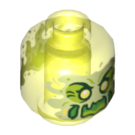 Minifig Head Ghost, with Yellowish Green Face, Yellow Eyes, Open Mouth Print — Trans-Neon Green