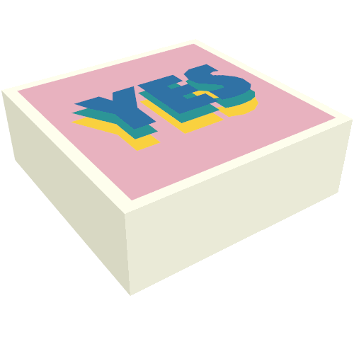 Tile 1 x 1 with Blue/Green/Yellow 'YES' on Bright Pink Background print — White