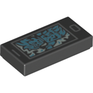 Tile 1 x 2 with Smart Phone and Medium Azure Ghost Print — Black