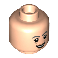 Minifig Head Pomona Sprout, Dark Bluish Gray Eyebrows, Lines, Smile, Open Mouth / Closed Mouth Print — Light Nougat