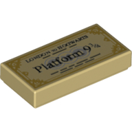 Tile 1 x 2 with Train Ticket, 'Platform 9 3/4' Print — Tan