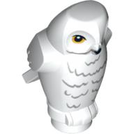 Animal, Bird, Owl Small, Angular Features with Yellow Eyes and Light Bluish Gray Rippled Chest Feathers Print — White