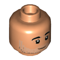 Minifig Head Tan, Thick Eyebrows, Silver Stubble, Closed Mouth Smile / Open Mouth Smile Print — Nougat