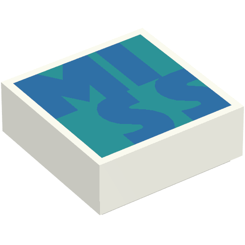 Tile 1 x 1 with blue 'MISS' on Dark Turquoise Background print — White