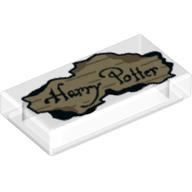 Tile 1 x 2 with Parchment Scrap with 'Harry Potter' Print — Trans-Clear
