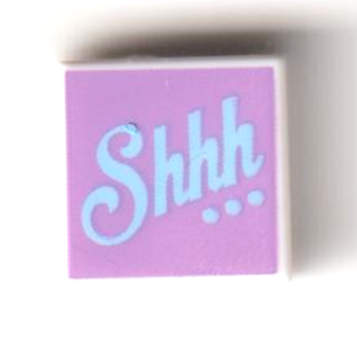 Tile 1 x 1 with Medium Azure 'Shhh...' on Medium Lavender Background print — White
