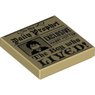 Tile 2 x 2 with Newspaper 'Daily Prophet' 'Exclusive Harry Potter The Boy Who Lived' print — Tan