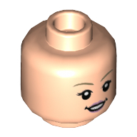 Minifig Head Luna Lovegood, Dark Tan eyebrows, Bright Pink Lips, Neutral / Open Mouth Smile — Light Nougat