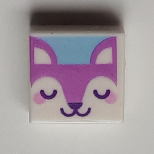 Tile 1 x 1 with Medium Lavender Fox print — White