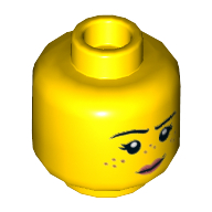 Minifig Head Parker L. Jackson, Freckles, Coral Lips, Smirk / Angry Print — Yellow