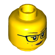 Minifig Head Rose Davids, Glasses, Peach Lips, Stern Smile / Scared Print — Yellow